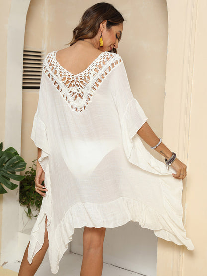 Cutout Ruffled Half Sleeve Cover-Up