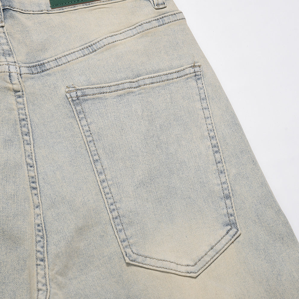 American Street Washed Distressed Straight-leg Denim Trousers