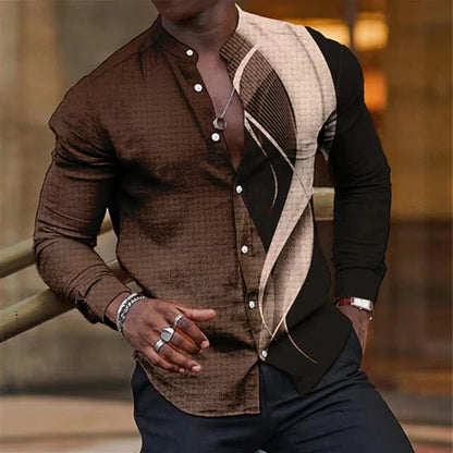 Printed Single-breasted Long Sleeve Shirt For Men