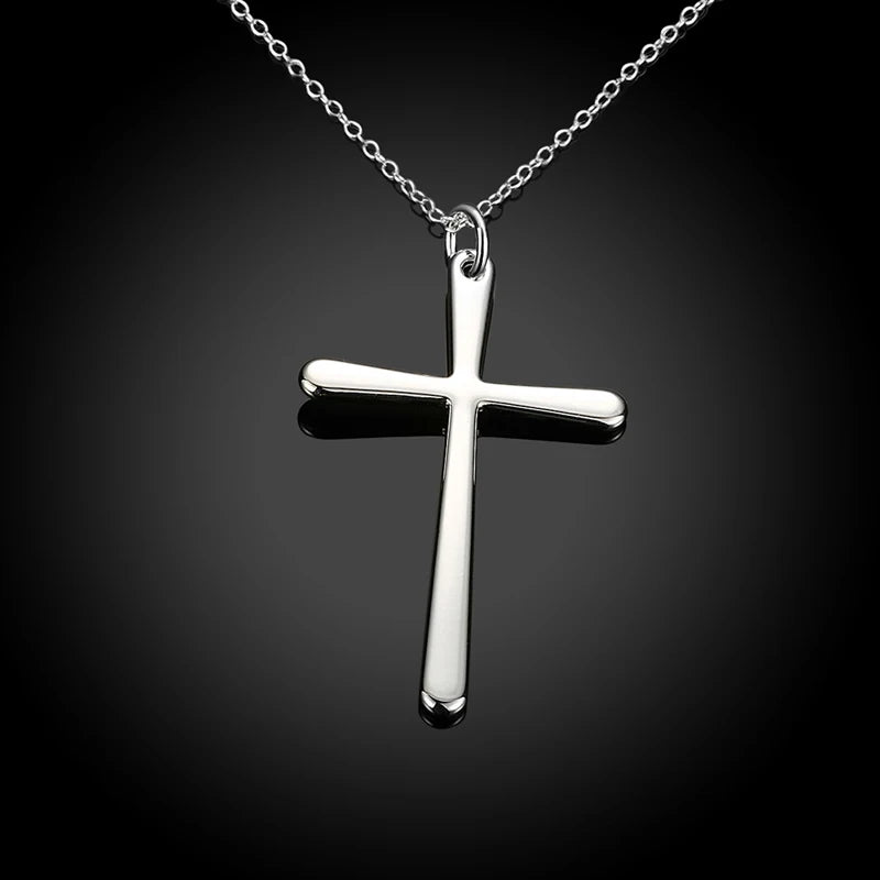 Aravant 925 Silver Cross Pendant Necklace Chain For Women Men Party Jewelry