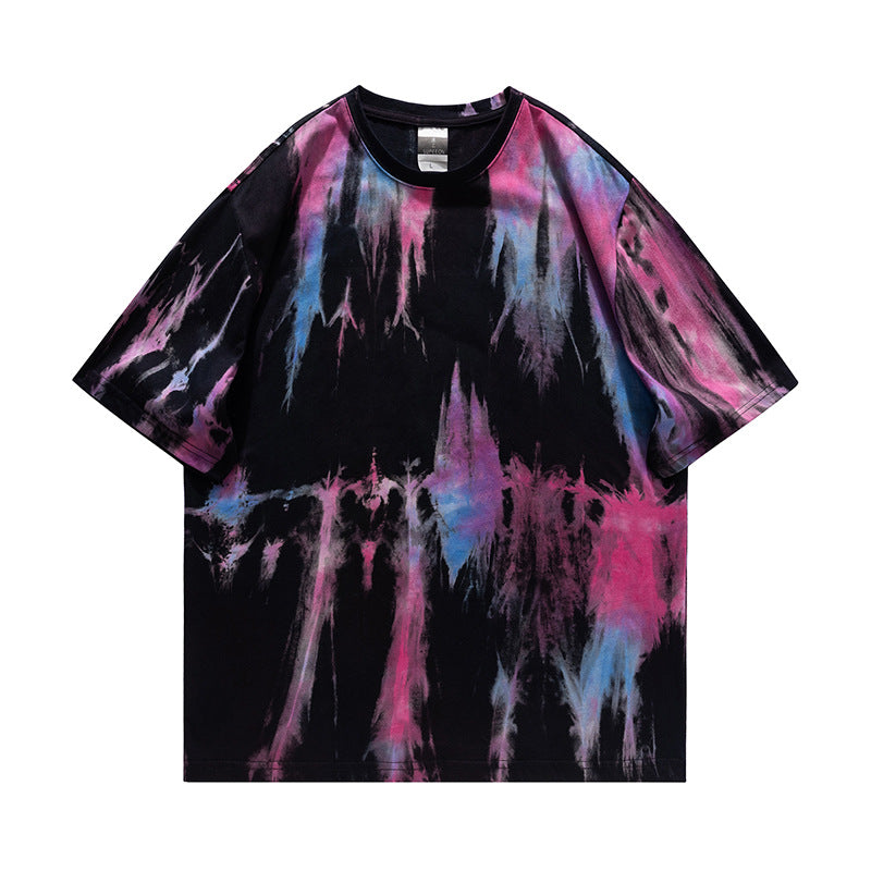 Summer Cotton Short Sleeve Tie-dye Design Fashionable Round Neck Top Ins Style Bright Color T-shirt