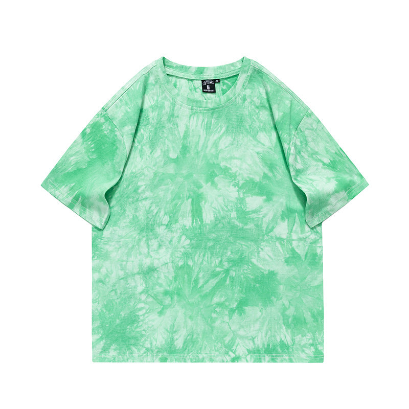 Summer Cotton Short Sleeve Tie-dye Design Fashionable Round Neck Top Ins Style Bright Color T-shirt