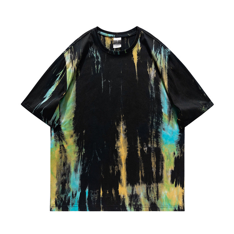 Summer Cotton Short Sleeve Tie-dye Design Fashionable Round Neck Top Ins Style Bright Color T-shirt