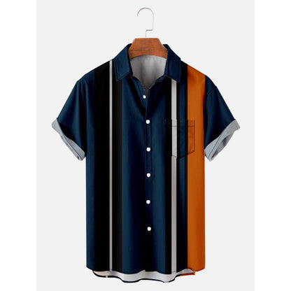 Summer Short Sleeve Shirt Plus Size Striped Creative Men&