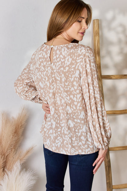 Hailey &amp; Co Embroidered Printed Balloon Sleeve Blouse