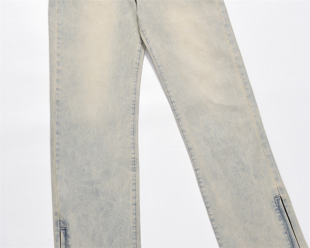 American Street Washed Distressed Straight-leg Denim Trousers