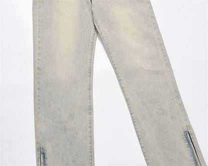 American Street Washed Distressed Straight-leg Denim Trousers