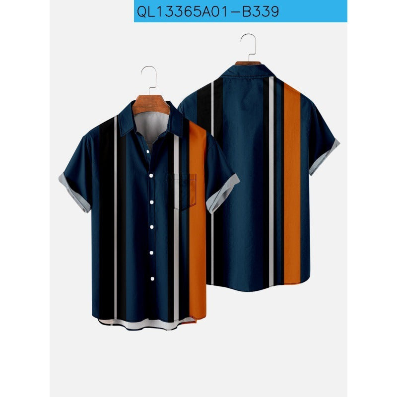 Summer Short Sleeve Shirt Plus Size Striped Creative Men&