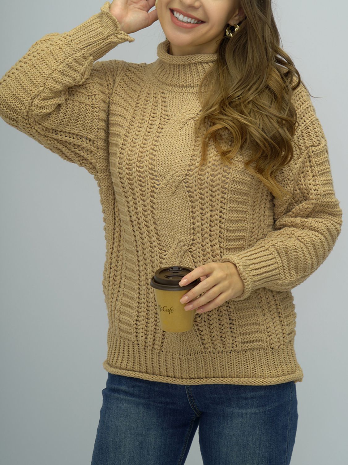 Cable-Knit Mock Neck Sweater