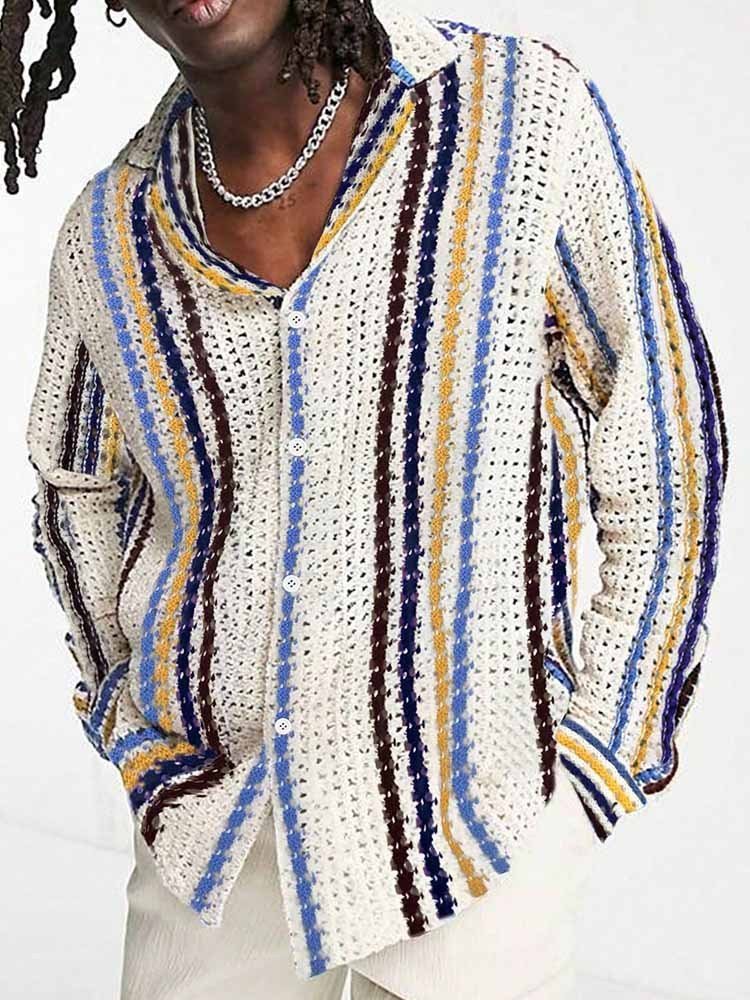 Striped Multi-color Contrast Color Casual Cardigan Sweater Men&